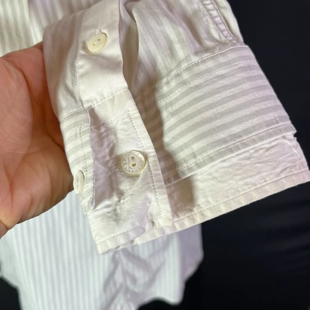 Dolce & Gabbana Size 48 Grey Striped Long Sleeve Button-Up Shirt Stretchy *Flaw - Picture 11 of 15